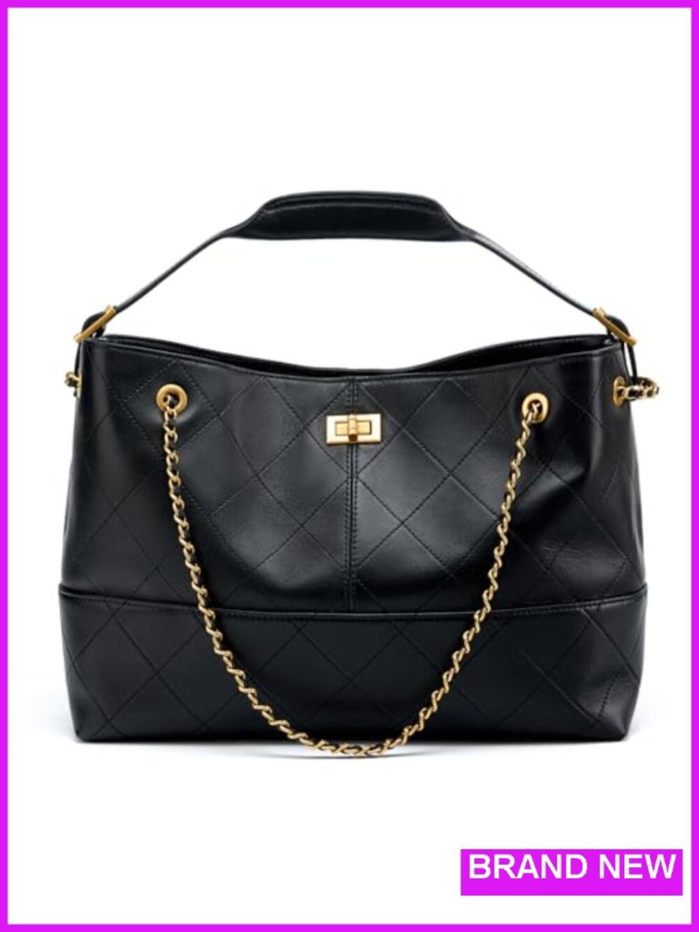 Genuine Leather Lambskin Suede Quilted Top Handle Gold Chain Shoulder Bag Tote